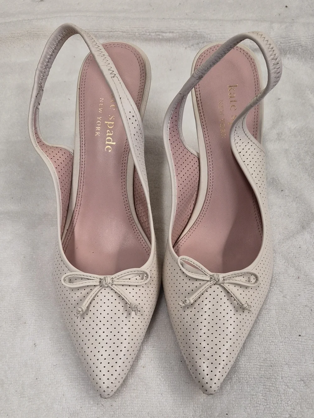 kate spade Perforated Cream Slingback Pointed Flats with Pink Insole Size 8